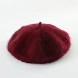 Berets Winter Pelz Baskenmütze Hüte Für Frauen Französisch Maler Hut Mädchen Einfarbig Dame Mode Flache Wolle GroßhandelBeretsBerets Chur22