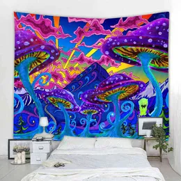 Mushroom Psychedelic Abstract Tapestry Art Deco Blanket Curtain Hanging Home Bedroom Living Room Decoration Polyester Hippie J220804