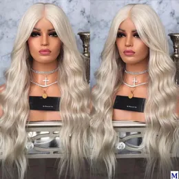 26Inch Wavy Platinum Blonde Synthetic Hair Lace Front Wigs for White Wigs Long Daily Use Dark Brown Pink Orange Body Wave Wigss