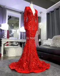 2022 Red Long Prom Dresses for Black Girls Syrenki Suknie Sexy V Neck Party Wear Formalne Suknie Wieczorowe Robe de Soriee DD