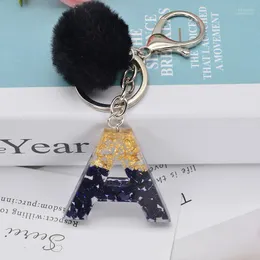 Keychains 1pc Keyring Black Stone Gold Color English Letter Keychain com Puffer Ball 26 palavras A a Z Charms de bolsa para mulher Fier22