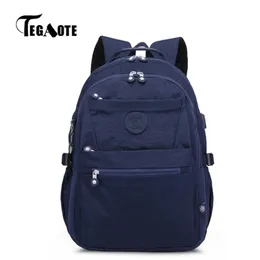 Tegaote duże plecaki szkolne dla nastoletnich dziewcząt studenci USB Torba Korea Nylon Travel Bagpack Kid Black LJ201225