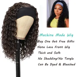 Kinkly Curly Headband Wigs Synthetic Wig dark Brown for黒茶色の女性150％密度マシンMade Deep Wave HairstyleFactory Direct