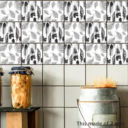 Wandaufkleber YRHCD Nordic Style Schwarz-Weiß-Feder Badezimmer Küche Fliesen Aufkleber Wasserdicht Selbstklebende Tapete Home Decor