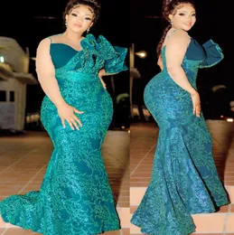 2022 بالإضافة إلى الحجم العربي Aso Ebi Hunter Green Mermaid Prom Dresses Lace Evening Asevial ​​Party Second Second Secimpe Disparty Dragement Dression Zj255