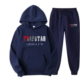 Trapstar Tracksuit 브랜드 인쇄 남자 스포츠 15 따뜻한 색상 두 조각 느슨한 세트 까마귀 바지 조깅 후드 세트 220726