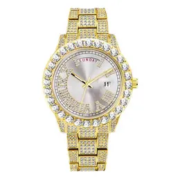 Top Brand 18k Gold Diamond Iced Out Male Luxury Luminous Bling Quartz Wrist Watch