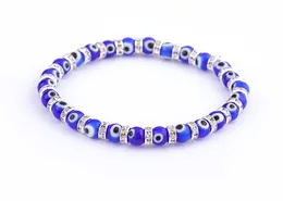 20st/Lot Fashion Blue Lucky Turkish Evil Eye Charm Strands Armband Glass Crystal Pärlor Armband för kvinnor flickor Elastiska handgjorda smycken