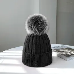 Beanie/Schädel Kappen Winter Marke Weibliche Pelz Pom Poms Hut Für Frauen Mädchen Gestrickte Mützen Kappe Dicke Skullies davi22