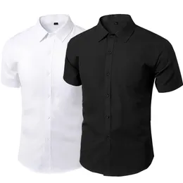 Summer Dress Social Shirts Men Noniron Workwear Male Short Sleeve Slim Shirt White Black Branded Mens Clothing 5XL Vintage 220527