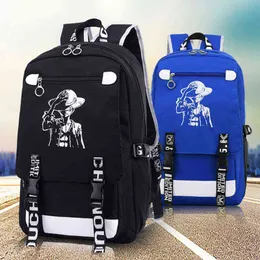 2019 ルフィワンピースアニメバックパック高品質ユニセックス漫画バッグティーンエイジャー Mochila ラップトップバックパックダブルショルダーバッグ AA220316