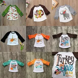 感謝祭の赤ちゃん女の子の男の子の花プリントTシャツ秋のフリル長袖シャツトップス綿の子供ティー子供の服