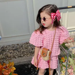 Set di abbigliamento Baby Girl Set Pink Suit 2022 Summer Sweet Wind Cherry Blossom Powder Bubble Skirt Camicetta principessa Set di due pezziAbbigliamento