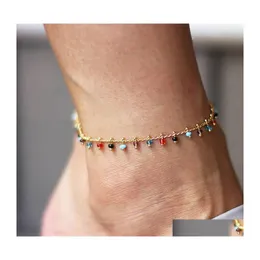 Charm Bilezikler Moda Takı Renkler Boncuk Boncuklar Anklet Chainretro Gökkuşağı Renkli Cam Ayak Bilek Plajı Ankletler Ayak Zincirleri Delek de Dhgzb