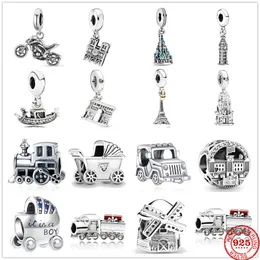 925 Sterling Silber baumelnder Charm-Anhänger zum Selbermachen, Kinderwagen-Turm, feine Perlen, passend für Pandora-Armbänder, DIY-Schmuckzubehör