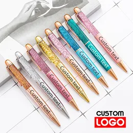 Quicksand Fashion Gold Powder Ballpoint Crystal Gift Pen Custom Lettering Name Wholesale Student Stationery 220613