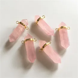 Pendant Necklaces FUWO Pink Crystal With 24K Gold Filled Brass Bezel Fashion Double Bails Rose Color Quartz Point Wholesale PD186