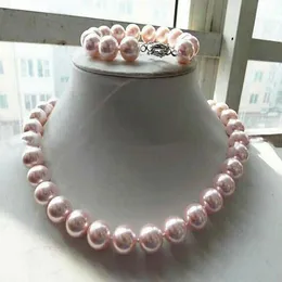 10mm rosa sydsjön skal pärlor runda pärlor halsband armband set 18 ''