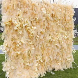 Upscale Artificial Flower Wall Misty Rime Plant Row 3D Arranjo floral Roll Up para Decoração de cenário de casamento em casa