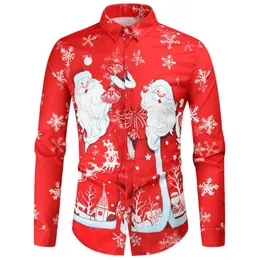 Męskie koszulki męskie Mens Santa Claus Drukarnia 2022 Marka Slim Fit Long Rleeve Christmas Shirt Men Party Prom Stage Chemise Homme 4xl
