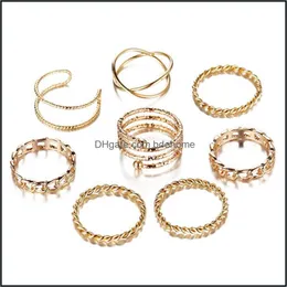 Cluster Rings Jewelry 8 Pcs/Set Vintage Knuckle Geometric Joint Ring Set For Women Boho Personality Design Style Finger Bohemian Drop Delive