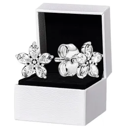 Ny Sparkling Snowflake Stud ￶rh￤ngen 925 Sterling Silver Original Box Set f￶r Pandora CZ Crystal Womens Party Gift Earring
