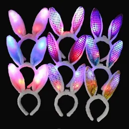 Luz de LED Flashing Fluffy Rabbit Ears Farda de cabeça lantejoulas de coelho de coelho Cosplay Cosplay Cosplay Woman Halloween Festa de Natal Fornecimento C0623x02