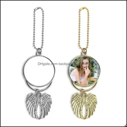 Konst och hantverk Arts Gifts Sublimation Blank Necklace With Chain Aluminium Sier Angel Wings Car Charm Po C DHSWV