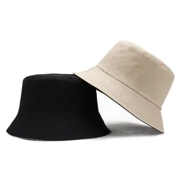 New Summer Double Side Bucket Hat For Women Men Solid Color Panama Fedoras Outdoor Fisherman Hat Visor Basin Cap HCS136