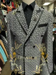 2022 luksusowa moda Plaid smokingi dla pana młodego dwurzędowe garnitury męskie na ślub mężczyzna Party Dress kostium Homme (kurtka + spodnie)
