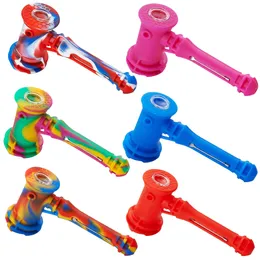Neue Silikon-Glas-Räucher-Bubbler-Handpfeife, Pyrex-Glas-Ölbrenner-Rohre, einzigartige Tabak-Löffel-Rohre mit Dabbling-Werkzeugen, Farben, Mini-Rauchzubehör SP328