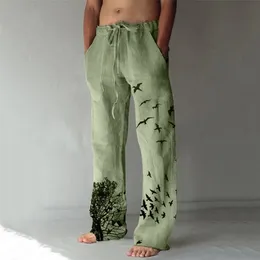 Summer Vintage Mens Cotton Linen Oversized Jogger Trousers Hip Hop Avatar Print Male Plus Size Loose Wide Leg Pants Men 220704