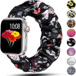 Scrunchie ремешок для полосы Apple Watch 40 мм 44 мм 41 мм 45 мм 42 мм 38 мм эластичный нейлоновый сольный петли браслет Iwatch Serie 3 4 5 6 SE 7