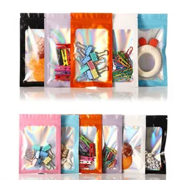 Glossy Aluminum Foil Zip Lock Packaging Bags Front Window Resealable Jewelry Trinkets Nail Beauty Snack Coffee Powder Battery Storage Gifts Pouches