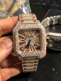 Zegarki designerskie szkielet sier new Moissanite Diamonds Watch Pass Pass Test Kwarc Ruch Najwyższej jakości mężczyźni Pełne losowane zegarki Sapphire With Box Tfg1lhtd