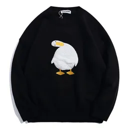 New Oversize Furry Head Tilted Duck Sweater Men Harajuku Winter Cartoon Goose Pattern Pullover Woman Black Knitted Jumper Pull Homme 220813