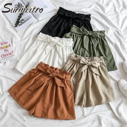 Surmiitro koreańskie letnie krótkie spodenki kobiety 2020 Dam Ladies Casual Lace Up Short Pants Femme High talia Szorki na nogę Kobieta T200701