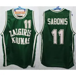 NikivipチームリトアニアZalgiris Kaunas Arvydas Sabonis＃11グリーンレトロバスケットボールジャージーメンズステッチカスタムナンバー名ジャージ