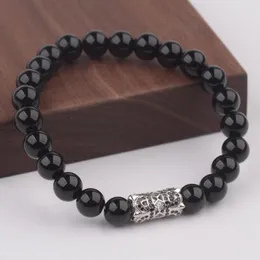 Luxury Unisex Cool Hand Knitted Bracelet Natural Bright Black Stone Bead 8MM Copper Inlaid Zircon 2022Jewelry Gift Link Chain