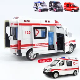 Mini City Diecast Ambulance Emergency Car Model Light Slide Open Door Ambulancia Oyuncak Educational Kids Toys For Children