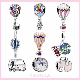 925 Silver Hot Air Balloon Flying House Miço Charmos Diy para Jóias de pulseira Fit Pandora