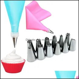 Baking Pastry Tools Bakeware Kitchen Dining Bar Home Garden 1Pc Sile Icing Pi Cream Bagand12 Nozzles Set Cake Decorating Tool With 1 Conv