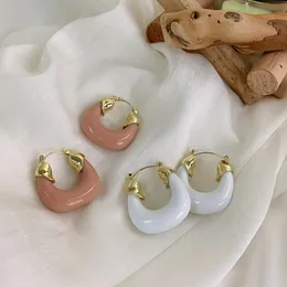 Hoop & Huggie French Vintage Trendy Personality Geometric Milky White Pink U-shaped Resin Earrings For Women Party JewelryHoop