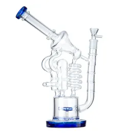 Ready To Ship 14mm Female Recycler Hookahs Water Bong Matrix Perc Hookah Unique Design Bongs Sidecar Dab Oil Rigs With Triangle Bowl WP558