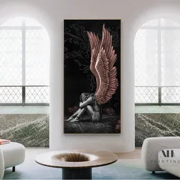 投獄された天使の女の子のキャンバス絵を描くゴシックファッションアートポスターリビングルームの装飾壁写真部屋の装飾の壁の装飾