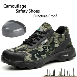 Novos sapatos de camuflagem de camuflagem masculino Design de botas de aço de aço de aço de bota casual antiestático Indestrutível Construção à prova de punção 210315