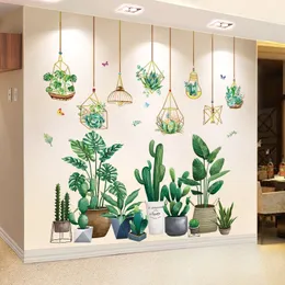 [shijuekongjian] Adesivi murali pianta verde Decor fai da te Cultura in vaso Decalcomanie murali per soggiorno Camera da letto Cucina Decorazione domestica