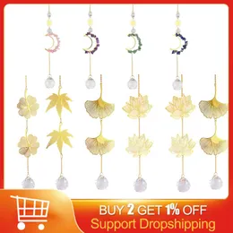 Decorative Objects & Figurines Crystal Wind Chime Prism Lotus Ginkgo Four Leaves Dream Catchers Curtain Bells Hanging Ornament Home Room Gar