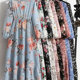 Spring Women Sukienki Maxi Sukienki Casual Full Sleeve Floral Printed O Neck Woman Bohe Beach Party Long Dress Mujer Vestidos Drop 220613