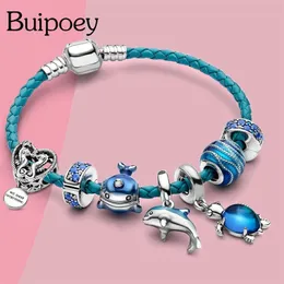 Buipoey Ocean Collection Blue Turtle Seahorse Narwhal Pärled Dolphin Charm Armband For Boys Girl Original Kids Child Armband 220726